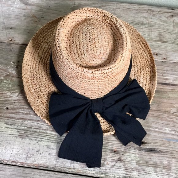 Scala Accessories - Scala straw boater sun hat wide black bow band
